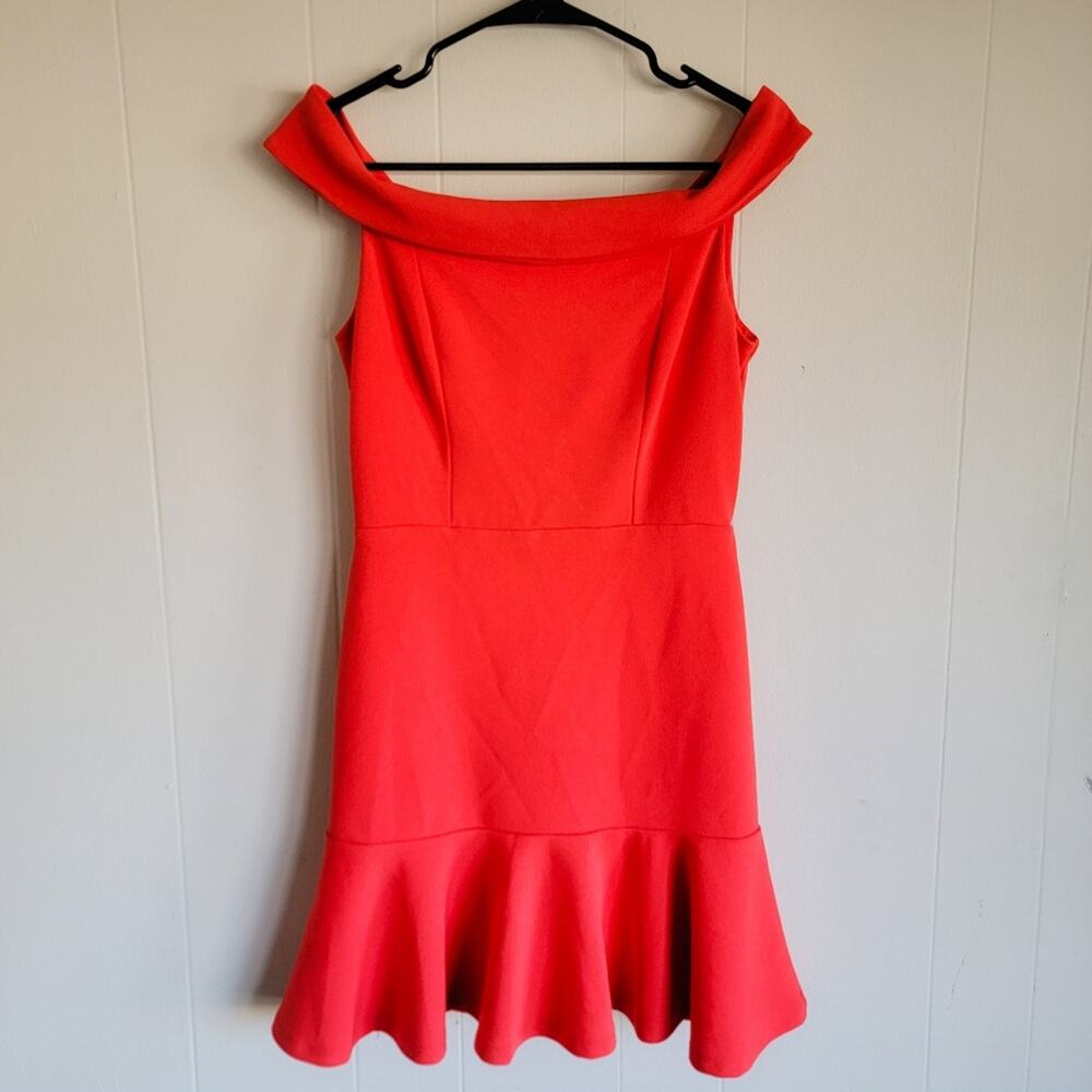 A.B.S Red Off Shoulder Ruffled Skirt Mini Dress